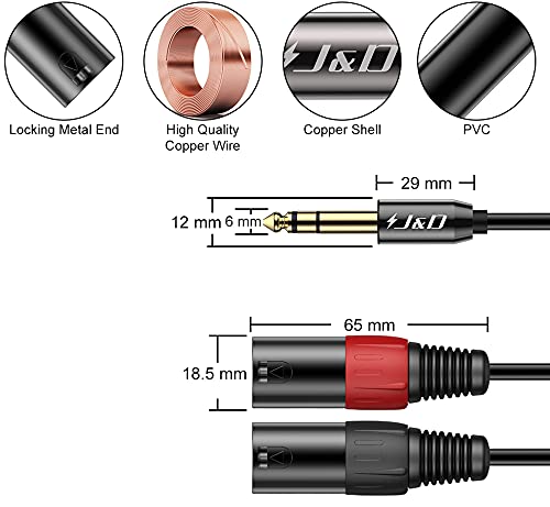 2 XLR Male to 6.35 mm 1/4 inch TRS Male Unbalanced Stereo Audio Cable