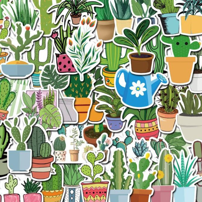 Potted Green Plants Self Adhesive Decal Stickers