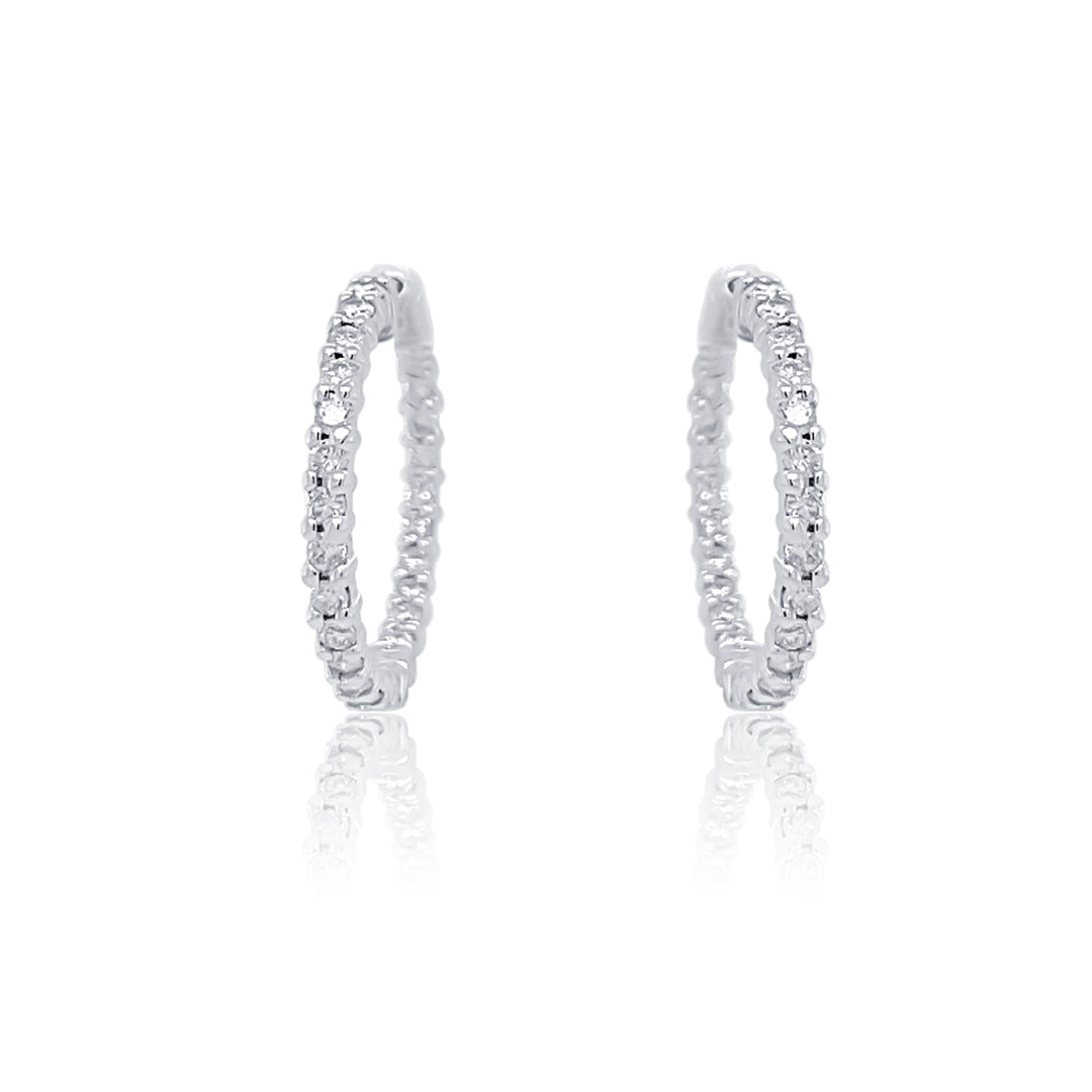 1.50 Cttw Round Diamond Inside-Out Hoop 14K White Gold Estate Earrings