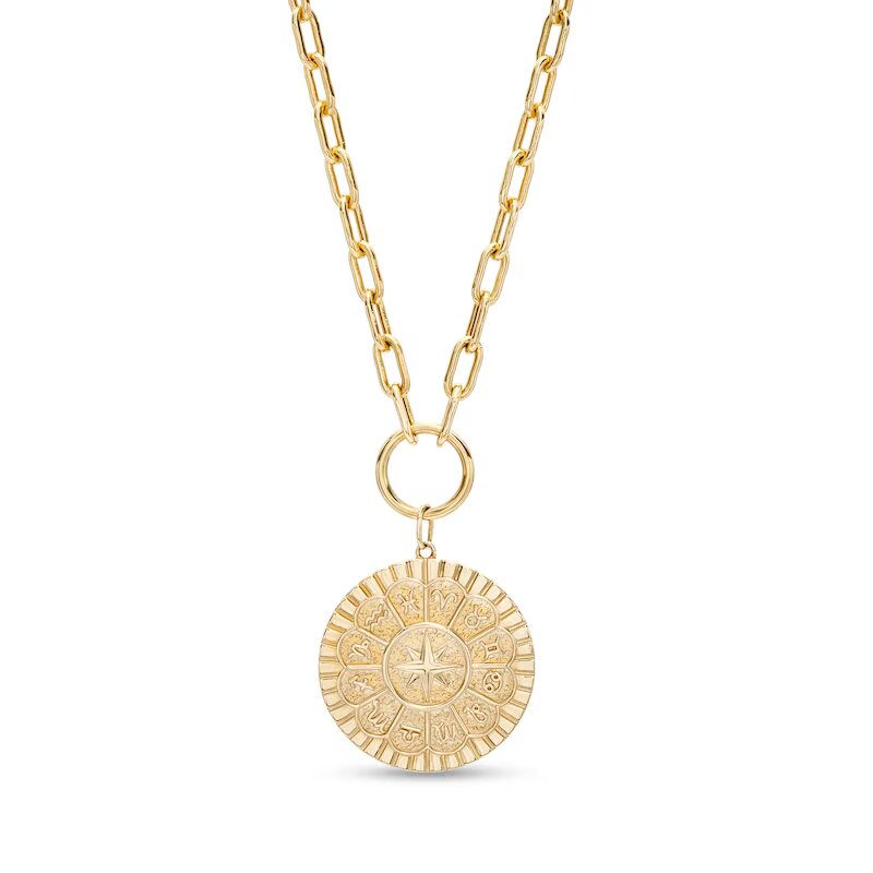 Zodiac Wheel Medallion Necklace in 10K Gold