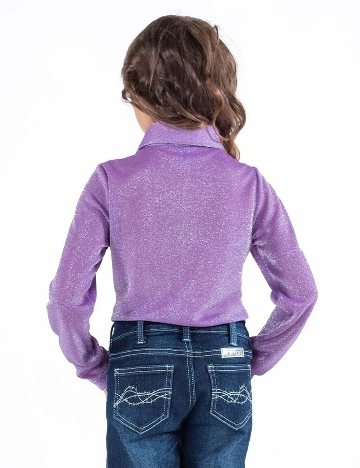 Cowgirl Tuff Kids Girls Shimmery Button-Up Lilac Nylon L/S Shirt