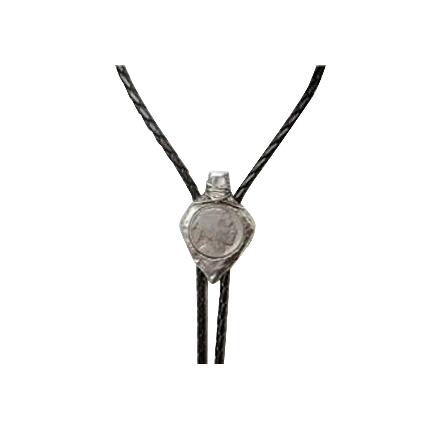 Rockmount Silver Faux Leather Arrowhead Buffalo Head Nickel Bolo Tie OS