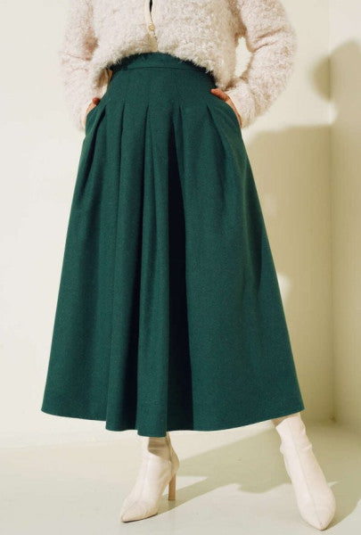 Pleated Stamp Skirt Emerald Green