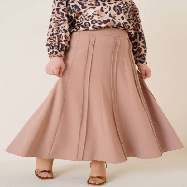 Button Decorated Plus Size Skirt Mink