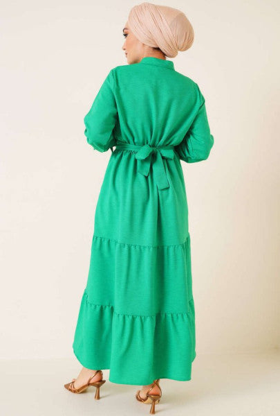 Elastic Waist Belted Dress Benetton