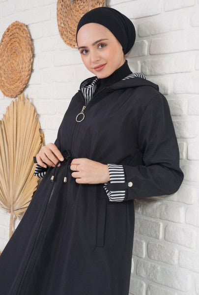 Hooded Black Trench Coat