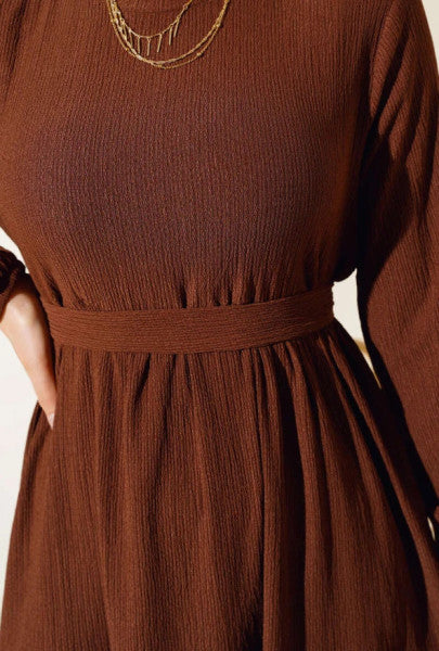 Crape Layered Dress Brown