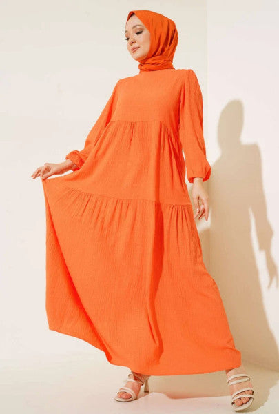 Beltless Fabric Dress Orange