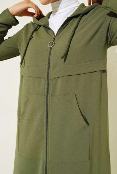 Full-length Zippered Hooded Khaki