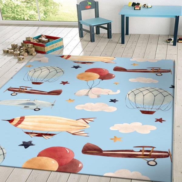 Frenda Home Plane Pattern Non-Slip Leather Base Kids Room Carpet Blue 80X150