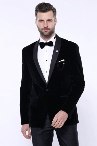 Plain Black Velvet Jacket Wessi