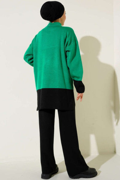 Color Gradient Casual Knitwear Double Suit Green