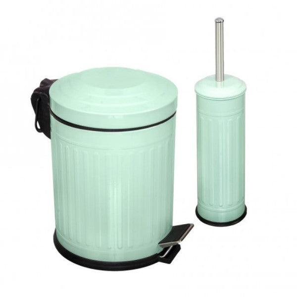 Foreca Vintage 2-Piece Step Trash Can Bathroom Set Striped Mint