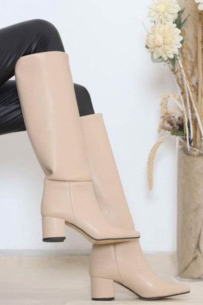 5 Cm Heeled Boots Beige - 12000.264.