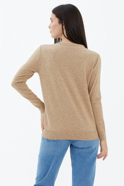 Crew Neck Pocket Buttoned Knitwear Sweater - Beige