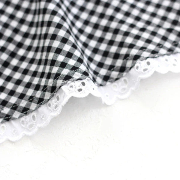 Black Checked Fabric, Scalloped Round Table Cloth 160 Cm