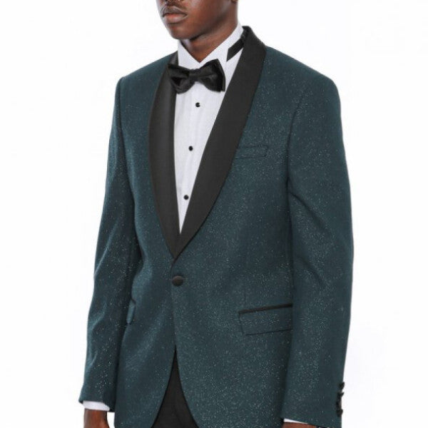 Green Shawl Collar Silvery Tuxedo Jacket Wessi