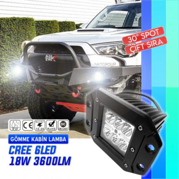 6 Led 18 W White Recessed Cab Lamp Off Road Working Fog Lamp