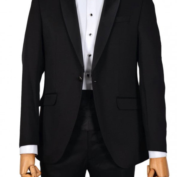 Cengiz ?nler Gingham Shawl Collar Single Button Groom Suit