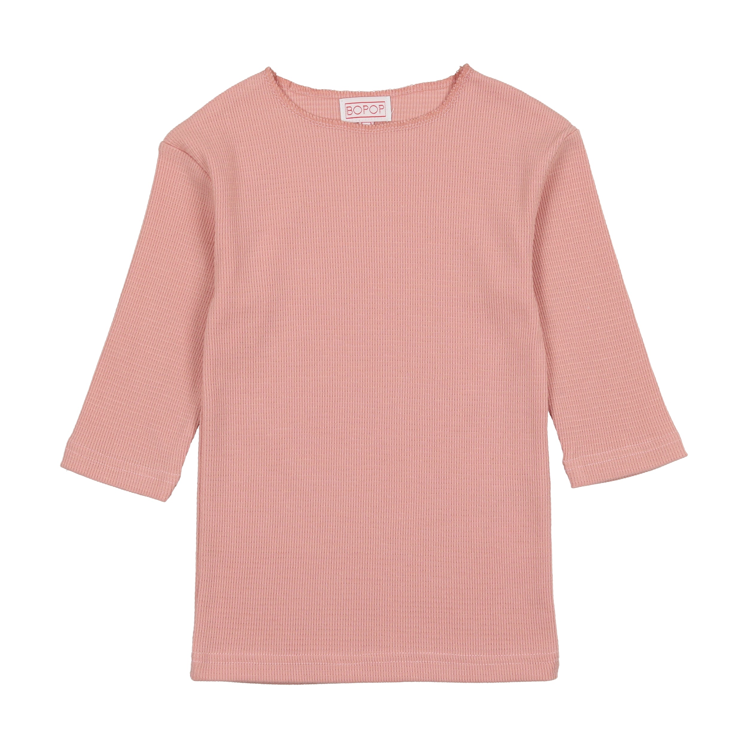 Powder Pink 3/4 Sleeve Textured Tee