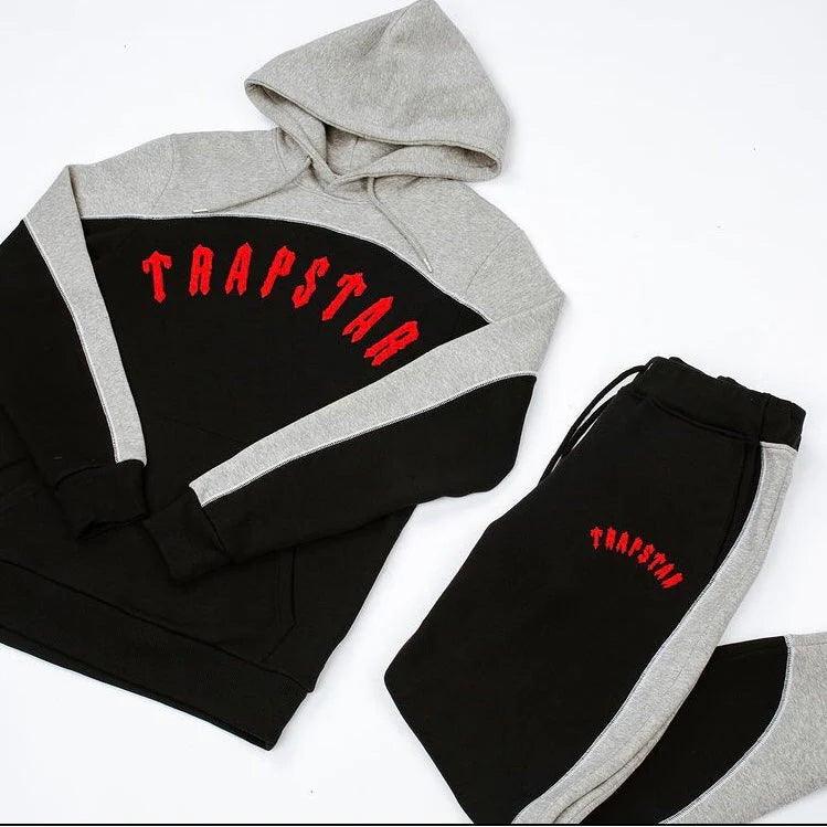 Trapstar Irongate Arch Chenille Hooded Tracksuit Black/Grey/Red