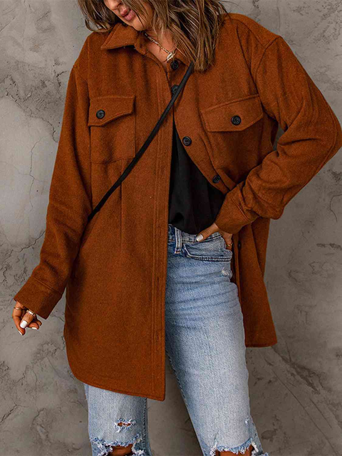 Drop Shoulder Button Down Collared Coat