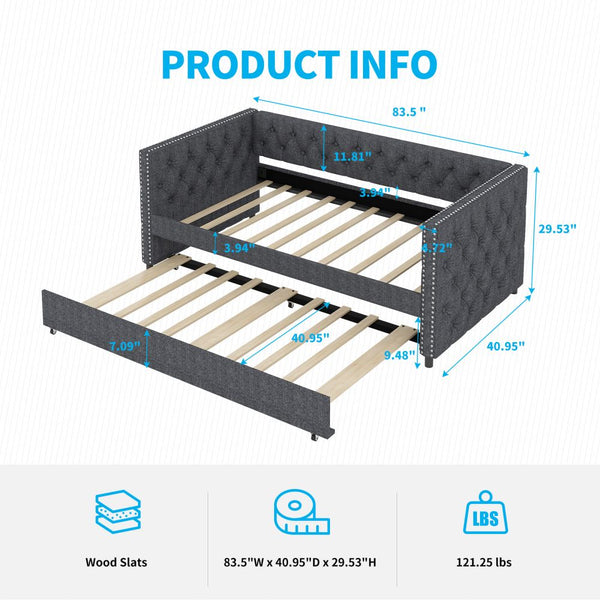 2 In 1 Twin Size Pull Out Day Bed With Trundle