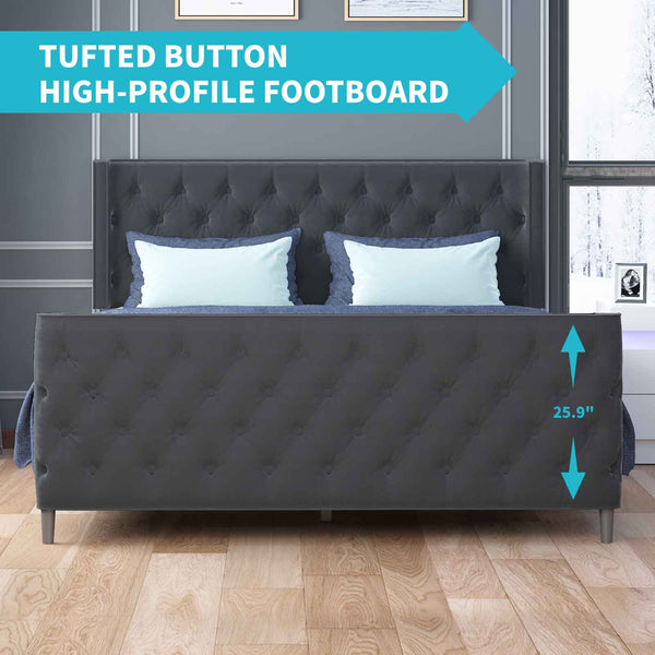 Dutch Velvet Upholstered Full Size Bed Frame