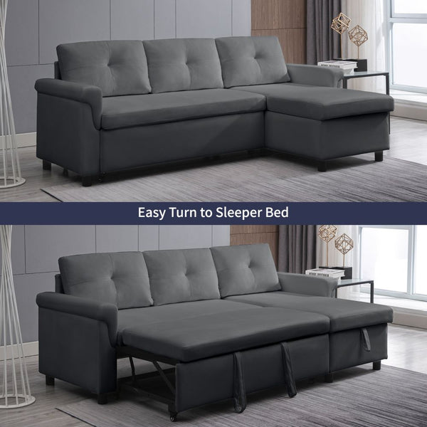 L Shaped Upholstered Sectional Sofa Bed With Chaise