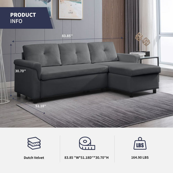 L Shaped Upholstered Sectional Sofa Bed With Chaise