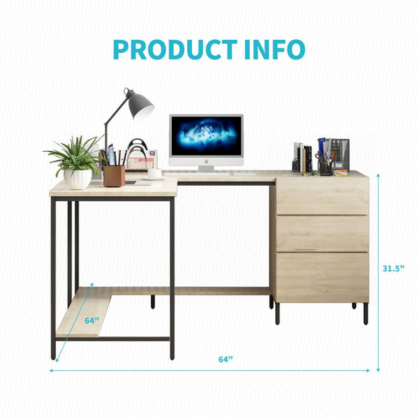 Mjkone 64” L-Shaped Office Computer Desk