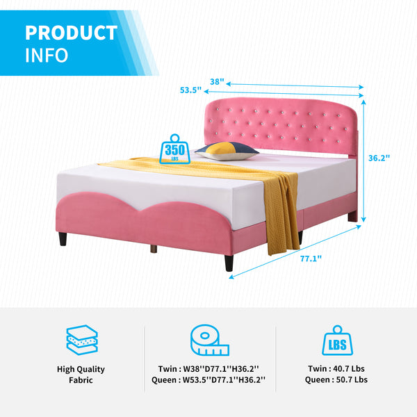 Mjkone Pink Princess Wooden Kids Bed Frames