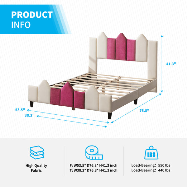 Mjkone Wood Upholstered Kids Bed Frame with Headboard