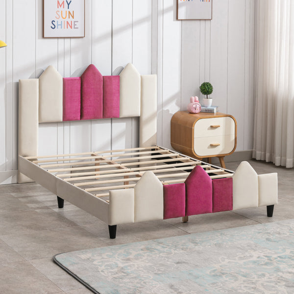 Mjkone Wood Upholstered Kids Bed Frame with Headboard