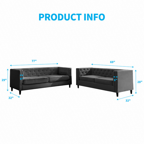 Modern Upholstered Chesterfield Style Loveseat Sofa Set