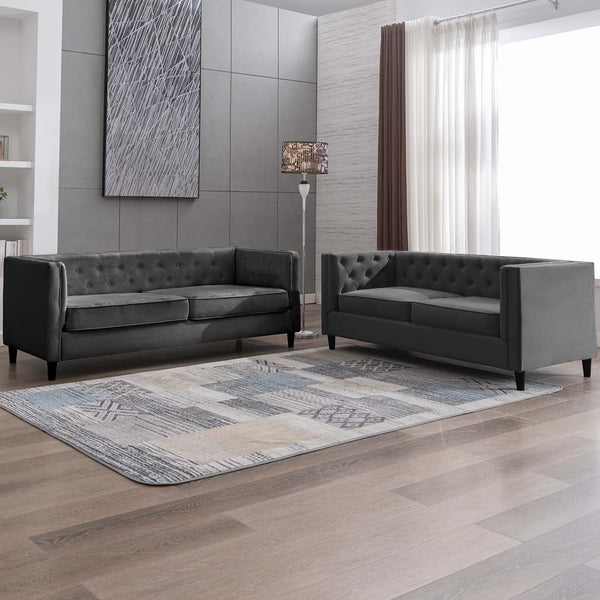 Modern Upholstered Chesterfield Style Loveseat Sofa Set