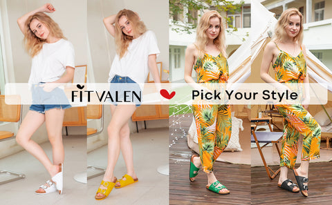 Fitvalen Women 2 Strap Adjustable Cork Footbed Flat Slide Sandals Yellow
