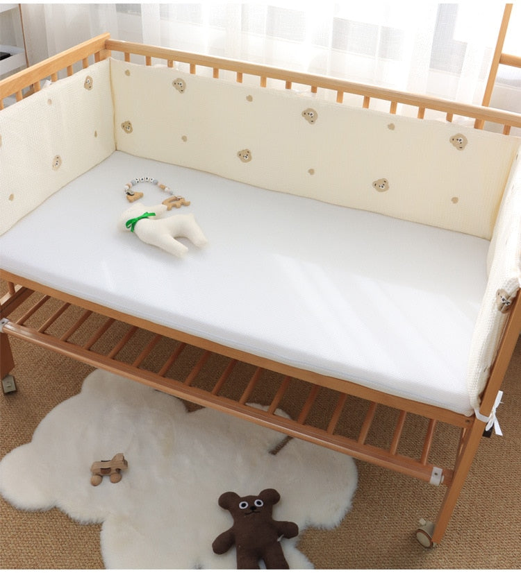 Soft Waffle Cotton Baby Crib Protector with Lovely Embroidery