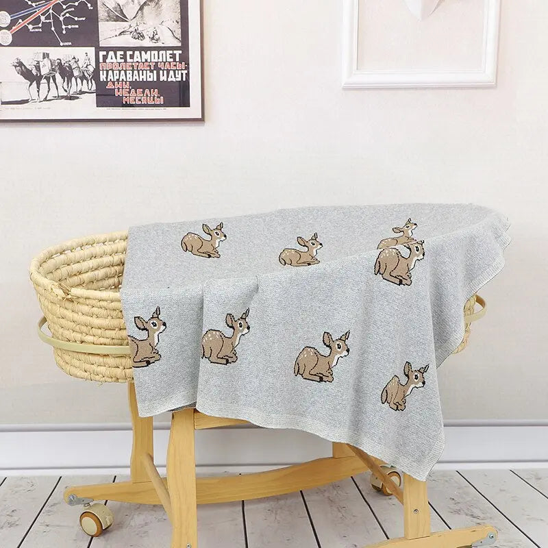 Soft Cotton Baby Blanket with Deer Pattern