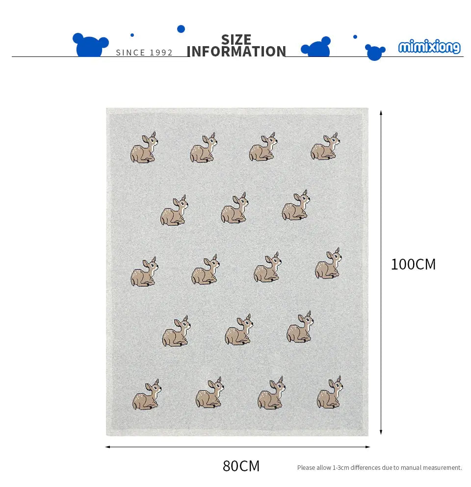 Soft Cotton Baby Blanket with Deer Pattern