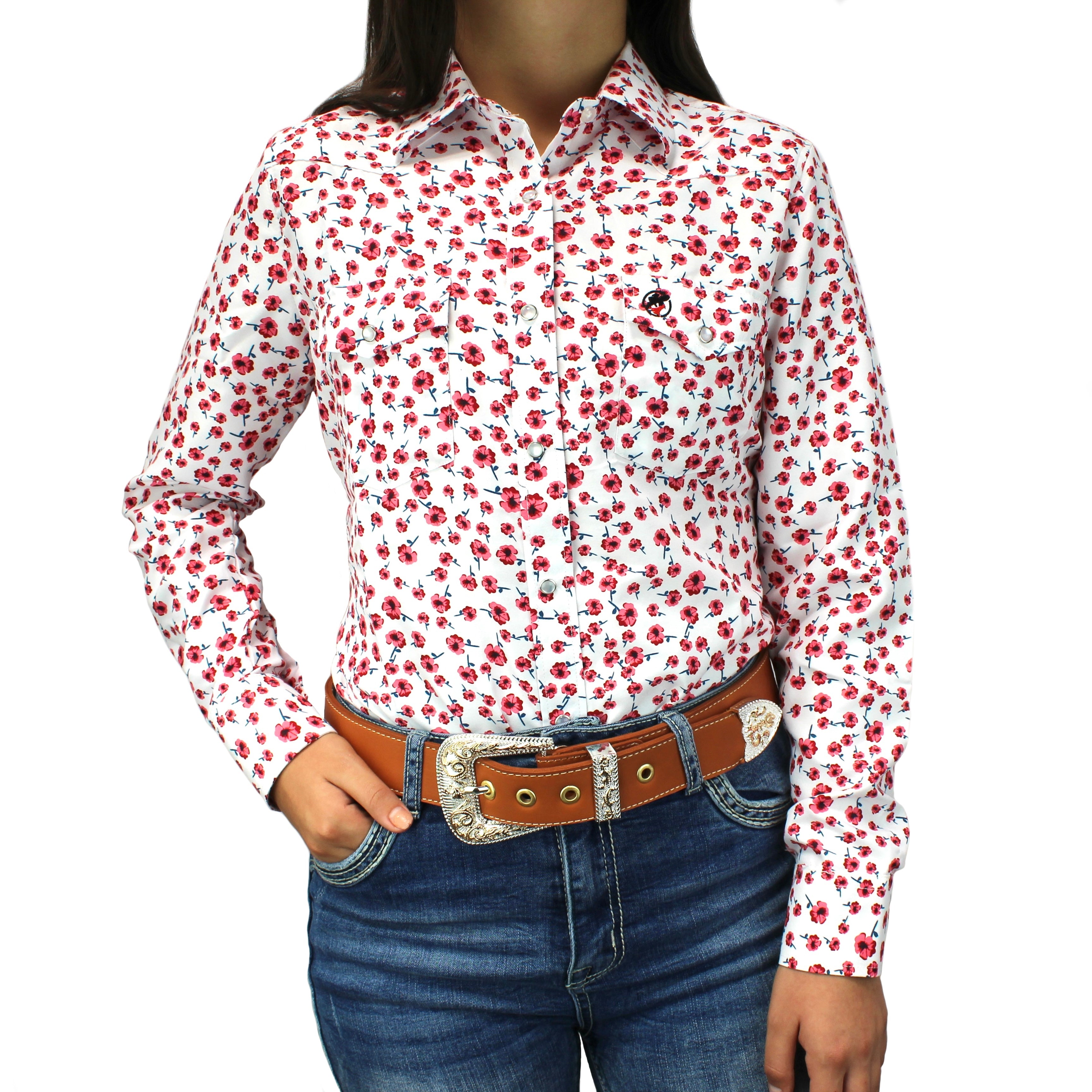 Bandoleros Western Cowgirl Shirt - White & Pink