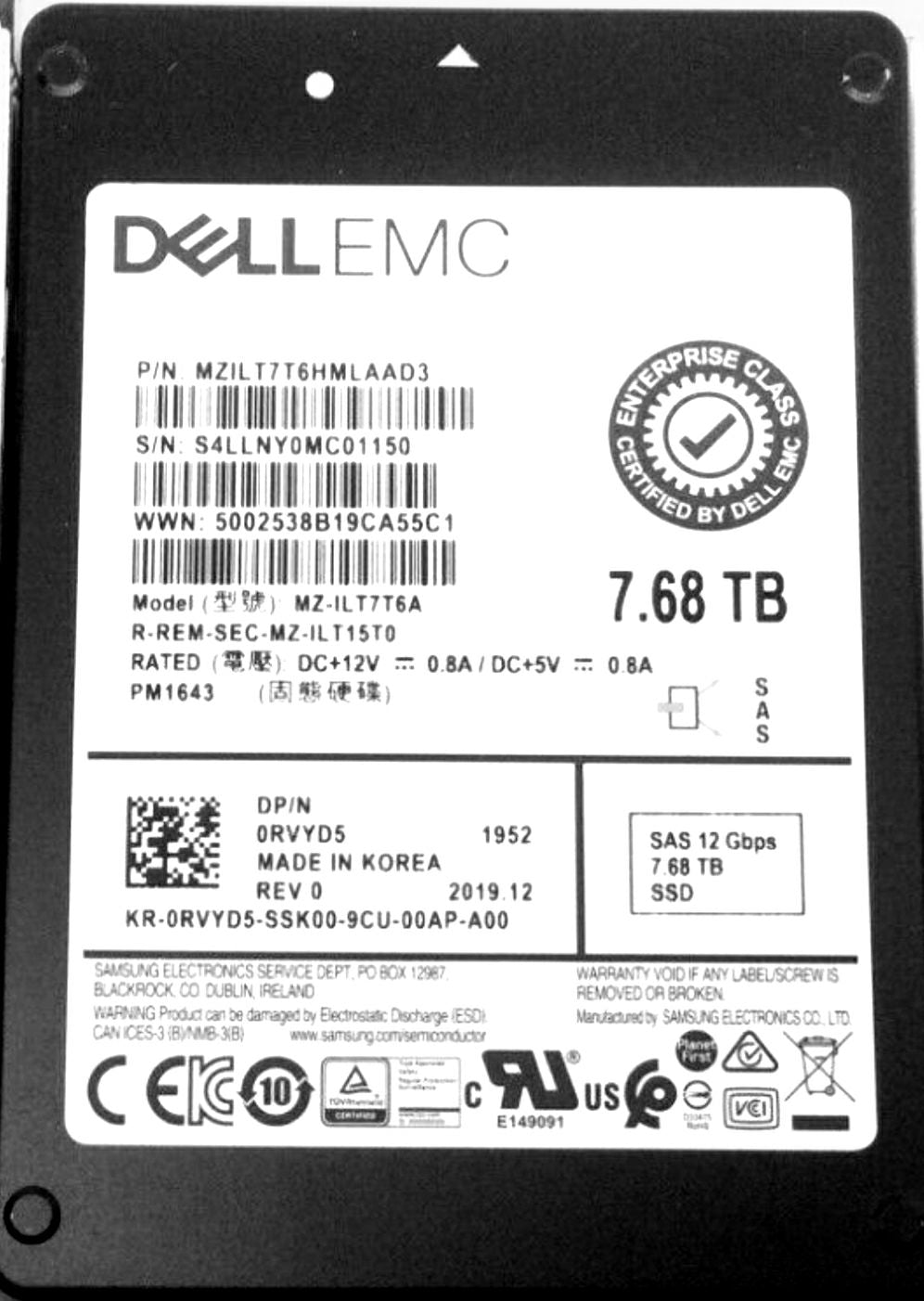 Samsung 7.68 TB PM1643 Solid state drive - 2.5