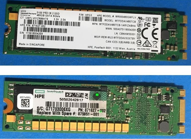 Micron 480 GB 5100 PRO Solid state drive - M.2 Internal - SATA 6Gb/s - HPE OEM - MTFDDAV480TCB-1AR1ZABHA Refurbished