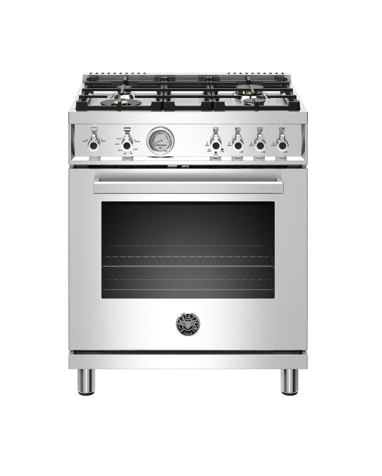 Bertazzoni 30 Inch Professional Gas Oven With 4 Brass Burners In Stainless Steel (PROF304GASXT)