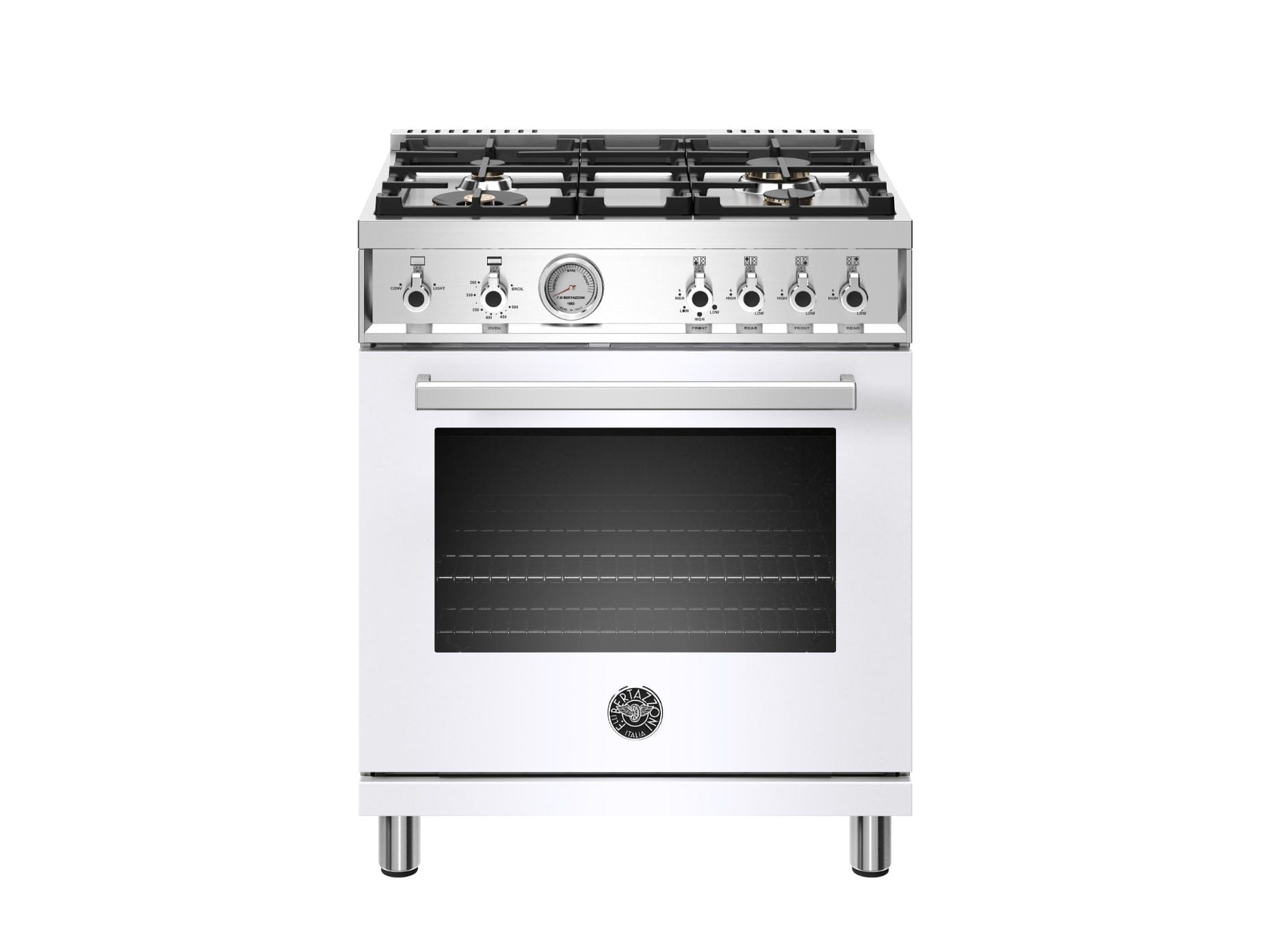 Bertazzoni 30 Inch Professional Gas Oven With 4 Brass Burners In Stainless Steel (PROF304GASXT)