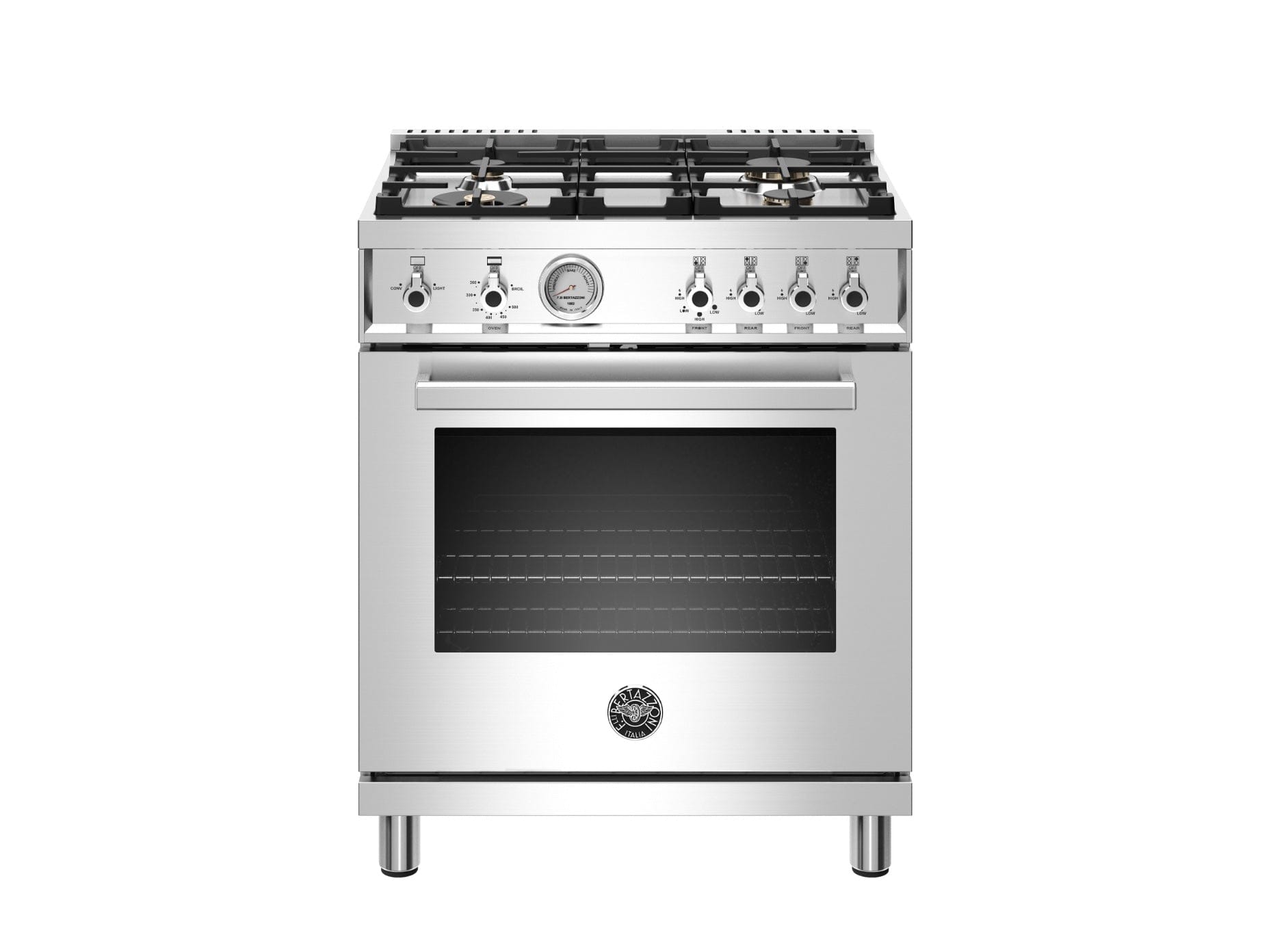 Bertazzoni 30 Inch Professional Gas Oven With 4 Brass Burners In Stainless Steel (PROF304GASXT)