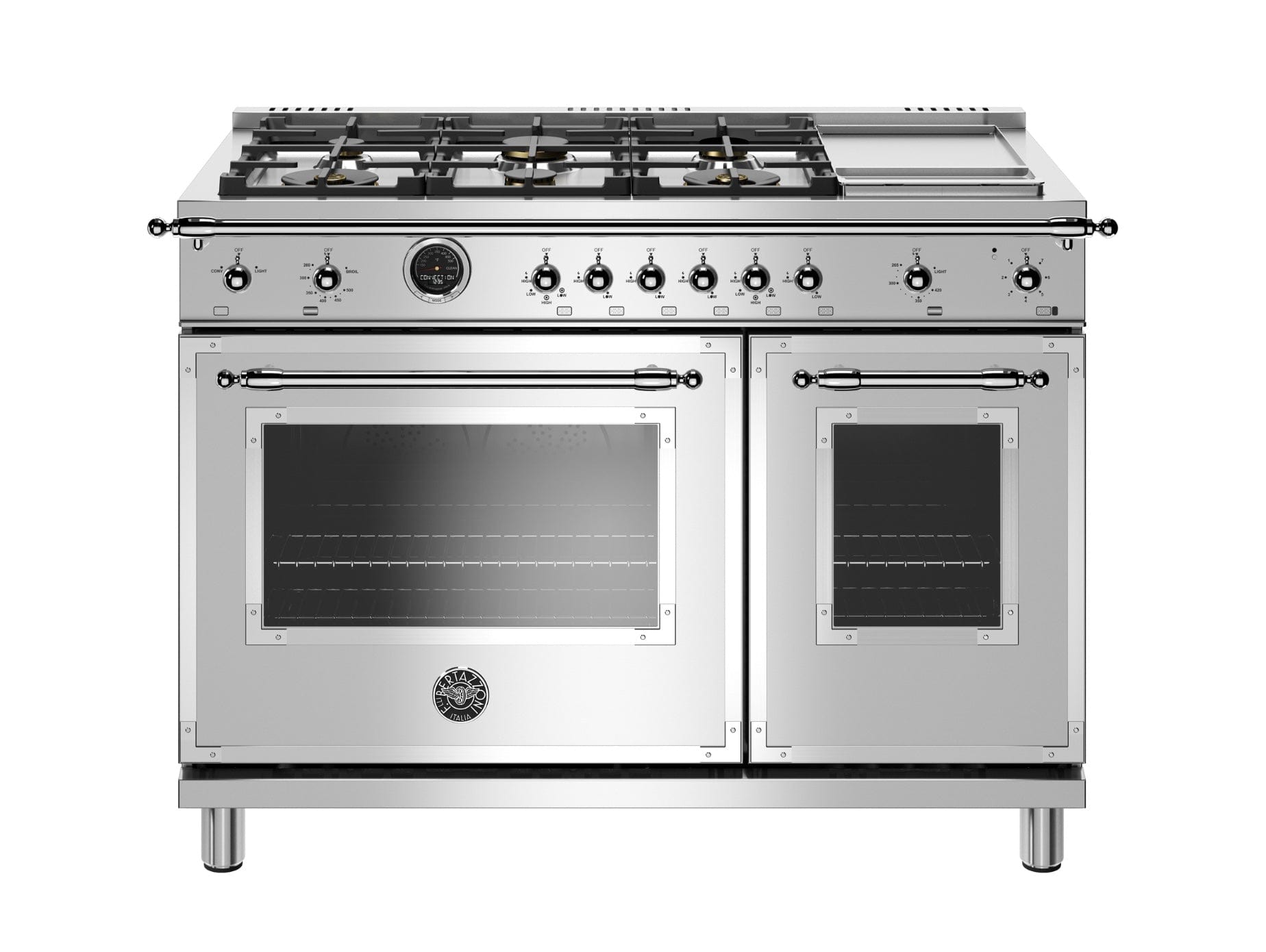 Bertazzoni Heritage 48 Inch Range & Electric Self Clean Oven With 6 Brass Burners & Griddle (HERT486GDFSXT)