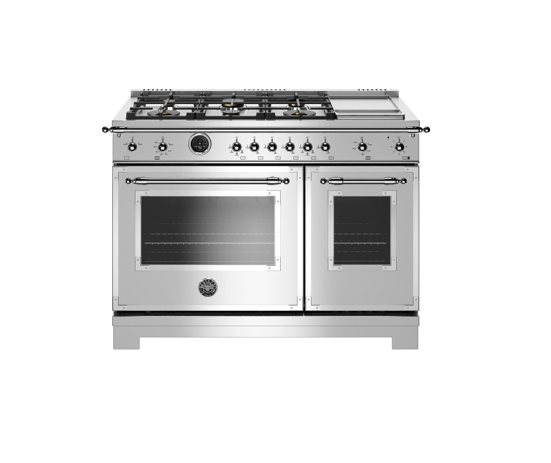 Bertazzoni Heritage 48 Inch Range & Electric Self Clean Oven With 6 Brass Burners & Griddle (HERT486GDFSXT)