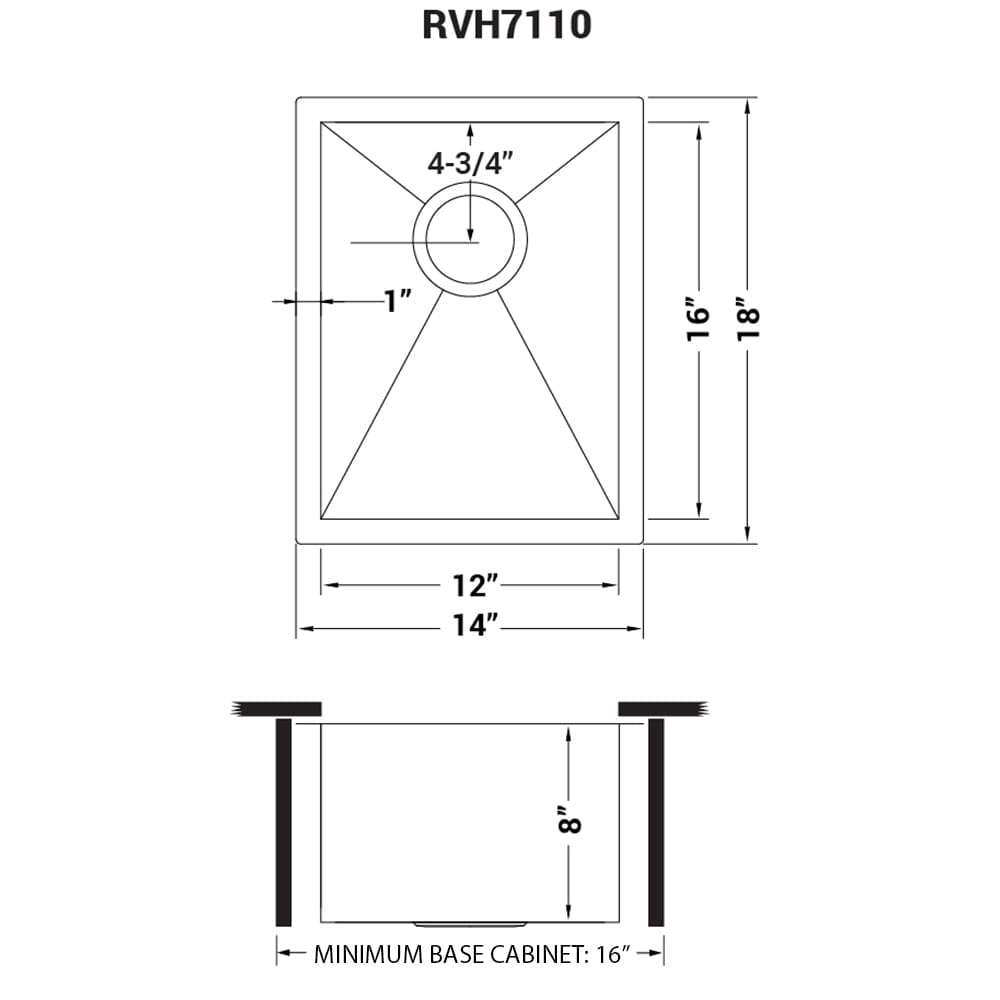 Ruvati 14-inch Undermount 16 Gauge Zero Radius Bar Prep Kitchen Sink Stainless Steel Single Bowl - RVH7110