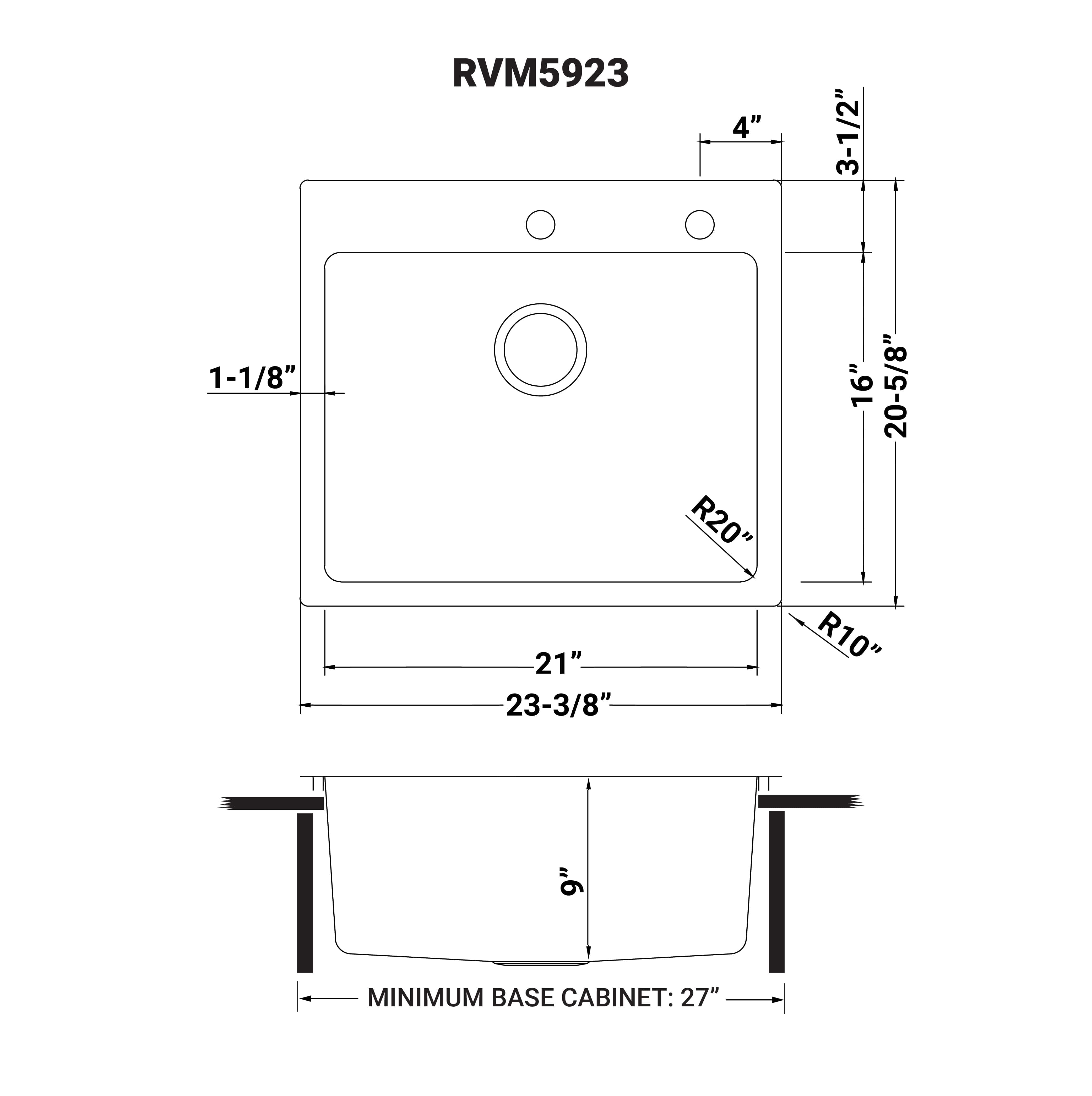 Ruvati 23 x 20 inch Drop-in Topmount Kitchen Sink 16 Gauge Stainless Steel Single Bowl - RVM5923